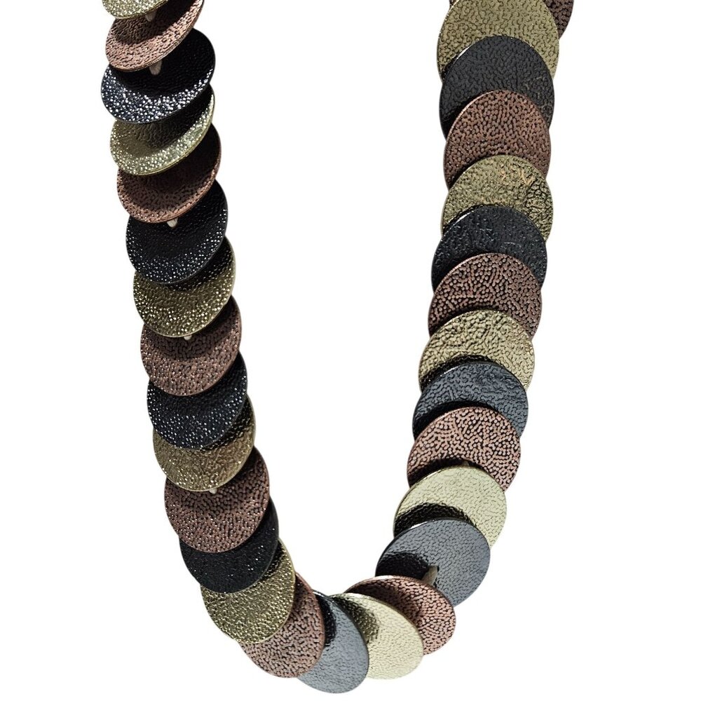 Elegant Metallic Disc Statement Necklace Black Copper Gold Fashion Jewelry Women